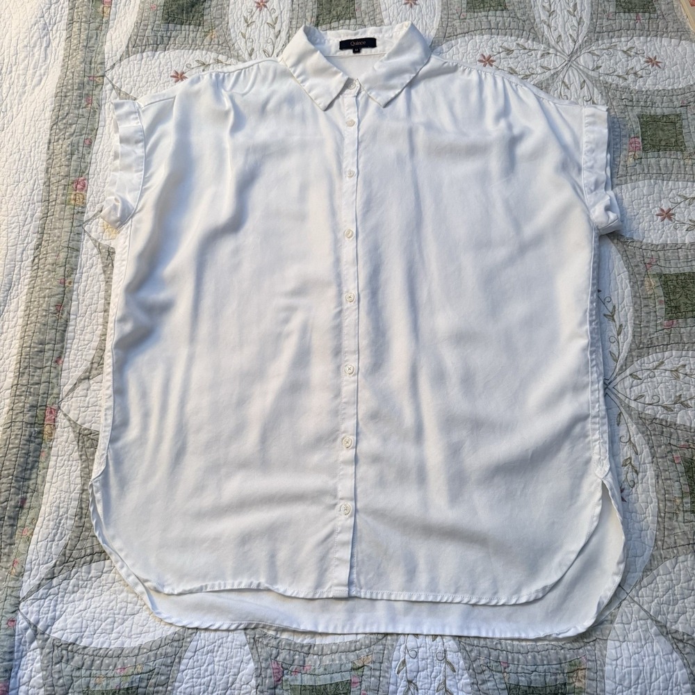 Quince Button-Up Short Sleeved Camp Shirt Womens Medium White Lyocell Cotton Top
